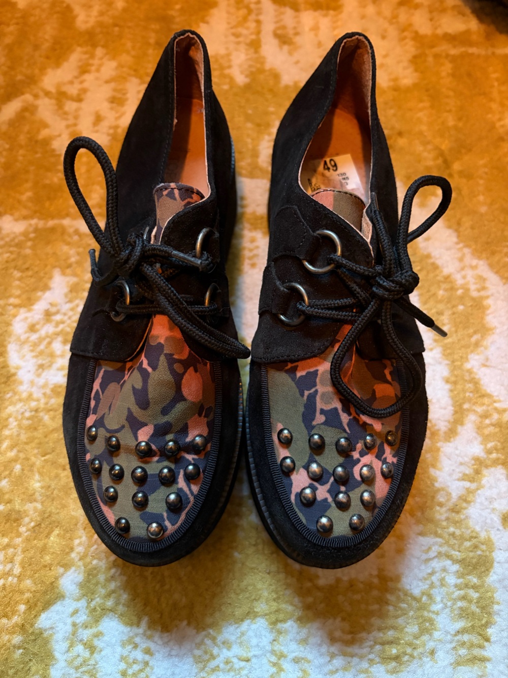Topshop Black Suede & Camo Studded chunky platform Loafers